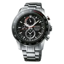 Seiko Sportura SSC357P1 Solar Perpetual V198 Chrono Silver Black Watch Alarm