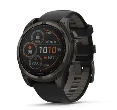 Garmin Fenix 8 - 47 мм SOLAR Sapphire Carbon Gray DLC Titanium with Black Pebble Gray Silicone Band 010-02906-10