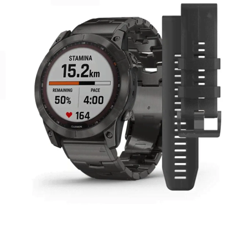 Garmin Fenix 7X Sapphire Solar титановый угольно-серый DLC с угольно-серым титановым DLC браслетом-0
