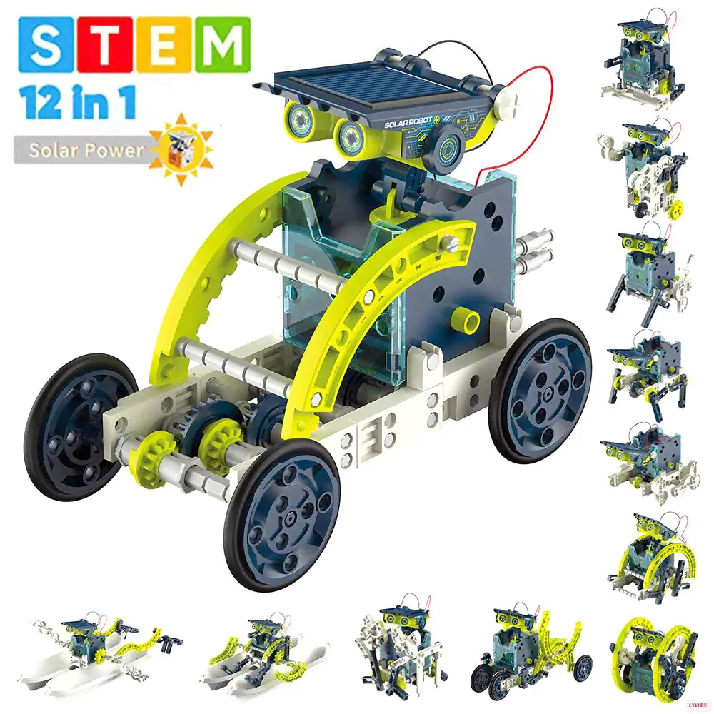 Stem Toys Solar Robots 12 in 1 Convertible Robot Kit Educational Toy DIY Robotics Kit Solar Powered Building Toys for Children