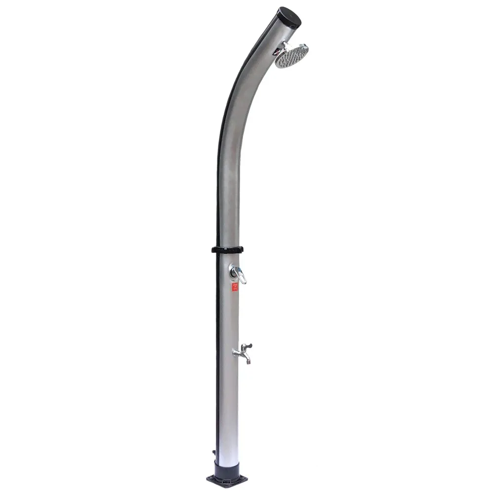 Летний солнечный душ Reexo Solar Twist Silver, 20 л, чёрный ПВХ с алюминиевой накладкой (с краном для ног)