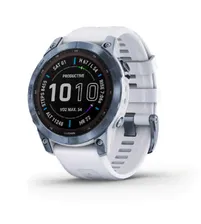 Часы Garmin Fenix 7 Sapphire Solar титановый синий минерал DLC с белым ремешком