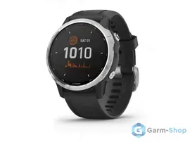 Умные часы Garmin серебристые с черным ремешком Fenix 6s Solar