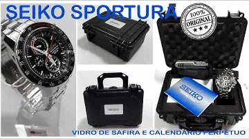 Relógio Masculino SEIKO Solar Sportura SSC357B1 P1SX Calendário Perpétuo e Vidro de Safira