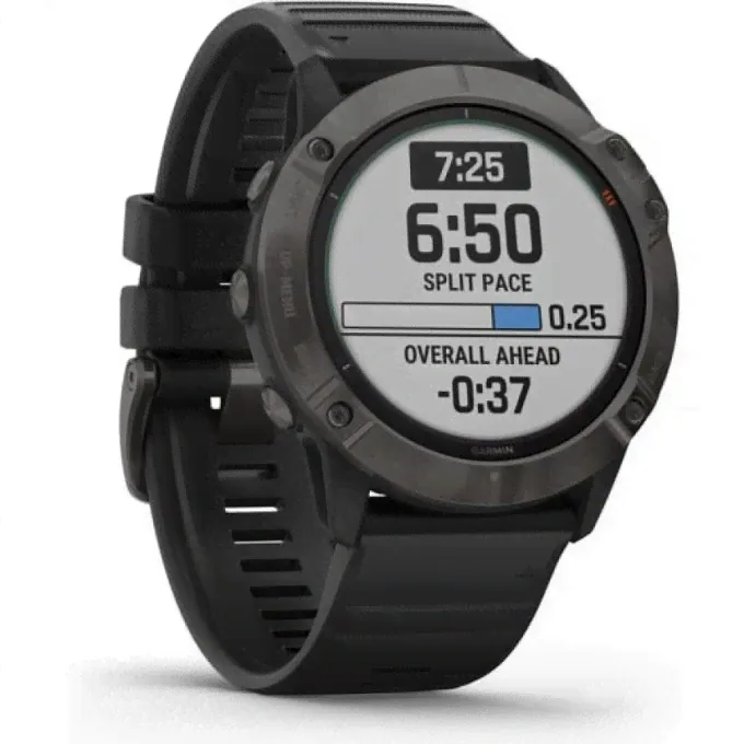 Часы GARMIN FENIX 6X PRO SOLAR TITANIUM CARBON GRAY DLC WITH BLACK BAND 010-02157-21-4
