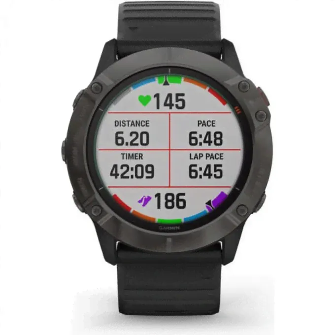 Часы GARMIN FENIX 6X PRO SOLAR TITANIUM CARBON GRAY DLC WITH BLACK BAND 010-02157-21-3
