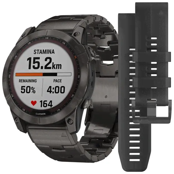 Garmin Умные часы Fenix 7X Sapphire Solar DLC Titanium + титановый браслет, 51mm, Fenix 7X Sapphire Solar Carbon Grey DLC Titanium + титановый браслет-0