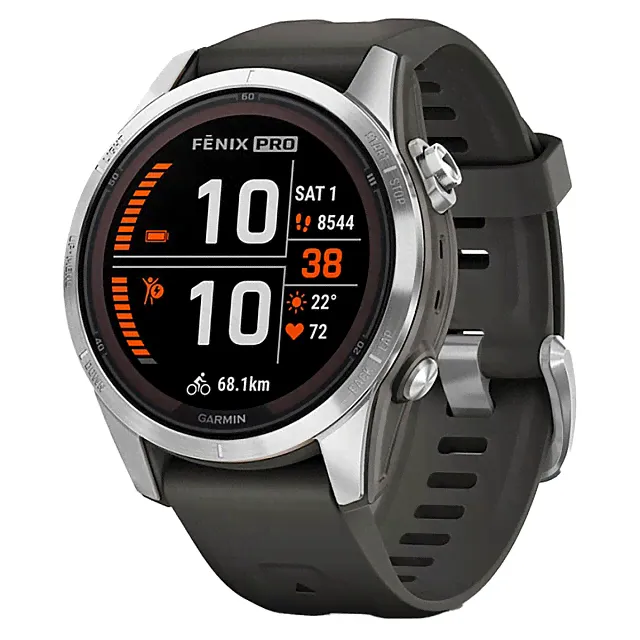 Часы Garmin Fenix 7S Pro Solar серебристый с черным ремешком-0