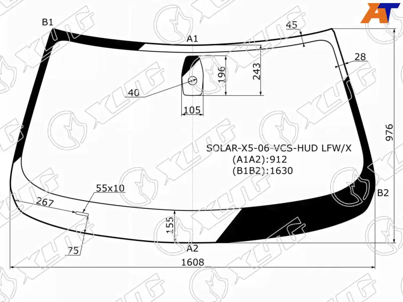 Стекло лобовое (Атермальное / Датчик дождя / Проекция / Молдинг) BMW X5 06-13 XYG | Арт. SOLAR-X5-06-VCS-HUD LFW/X