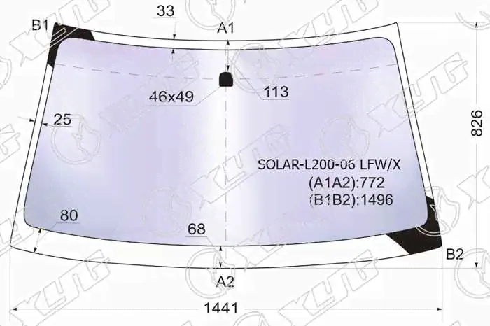 Стекло лобовое атермальное в клей MITSUBISHI L200 06-15 / PAJERO / MONTERO SPORT 08-15 XYG SOLAR-L200-06 LFW/X