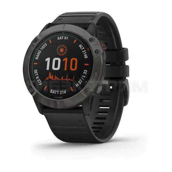 Мультиспортивные часы Garmin (Гармин) Fenix 6X PRO Solar с GPS, титановый с черным ремешком (010-02157-21)