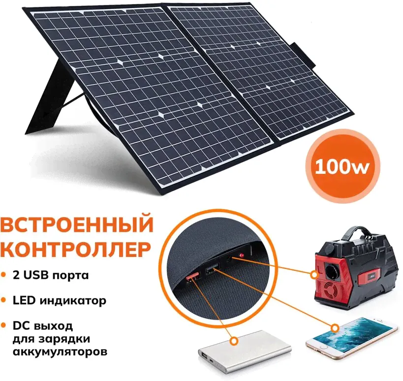Складная солнечная панель Elway Solar 100w c контроллером заряда в Москве-0