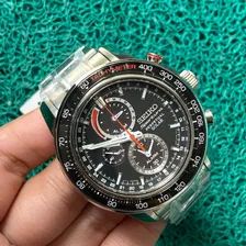 New Seiko SSC357P1 Sportura Perpetual Solar Silver Black Dial Alarm Wristwatch
