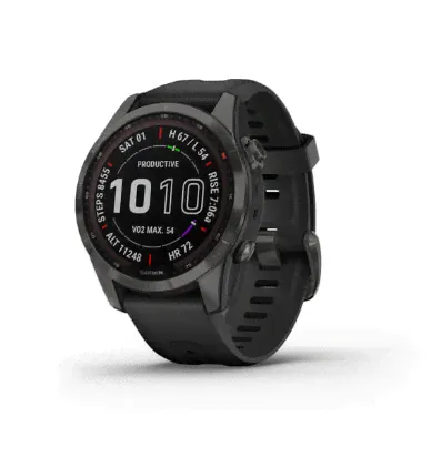Часы Garmin Fenix 7S Sapphire Solar титановый угольно-серый DLC с силиконовым ремешком-0